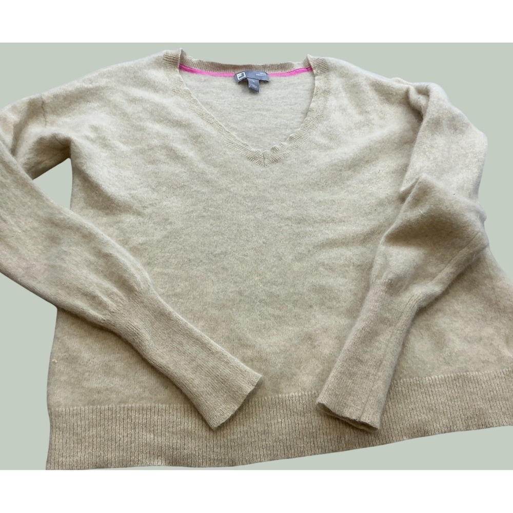 Jcpenney Angora Blend V-Neck Sweater Fuzzy Knit Cream Long Sleeve Large L